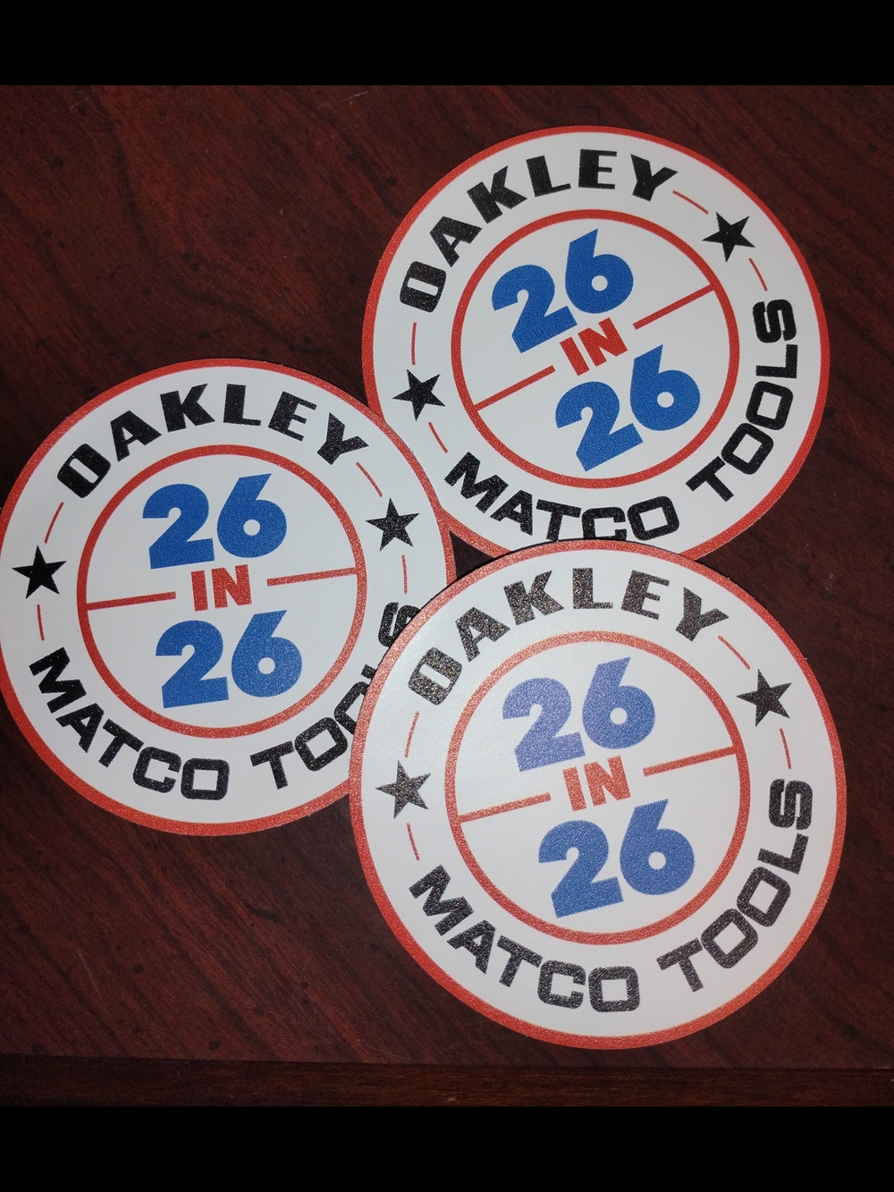 Set Of 3 Oakley Round 26 in 26 Matco Tools Sticker